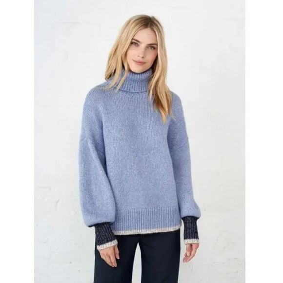 La Ligne Big Blue Oversized Turtleneck Sweater Alpaca Blend Balloon Sleeve Knit - Picture 1 of 8